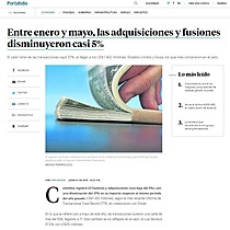 Entre enero y mayo, las adquisiciones y fusiones disminuyeron casi 5%